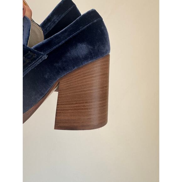 MARNI Velvet Block Heel Platform Block Heel Loafers in Blue, Size 36.5 - Picture 8 of 9